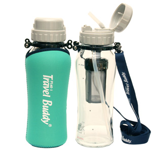 Glass Travel Buddy&reg; GL-603 with auto-straw 500cc (neoprene bottle jacket included)              